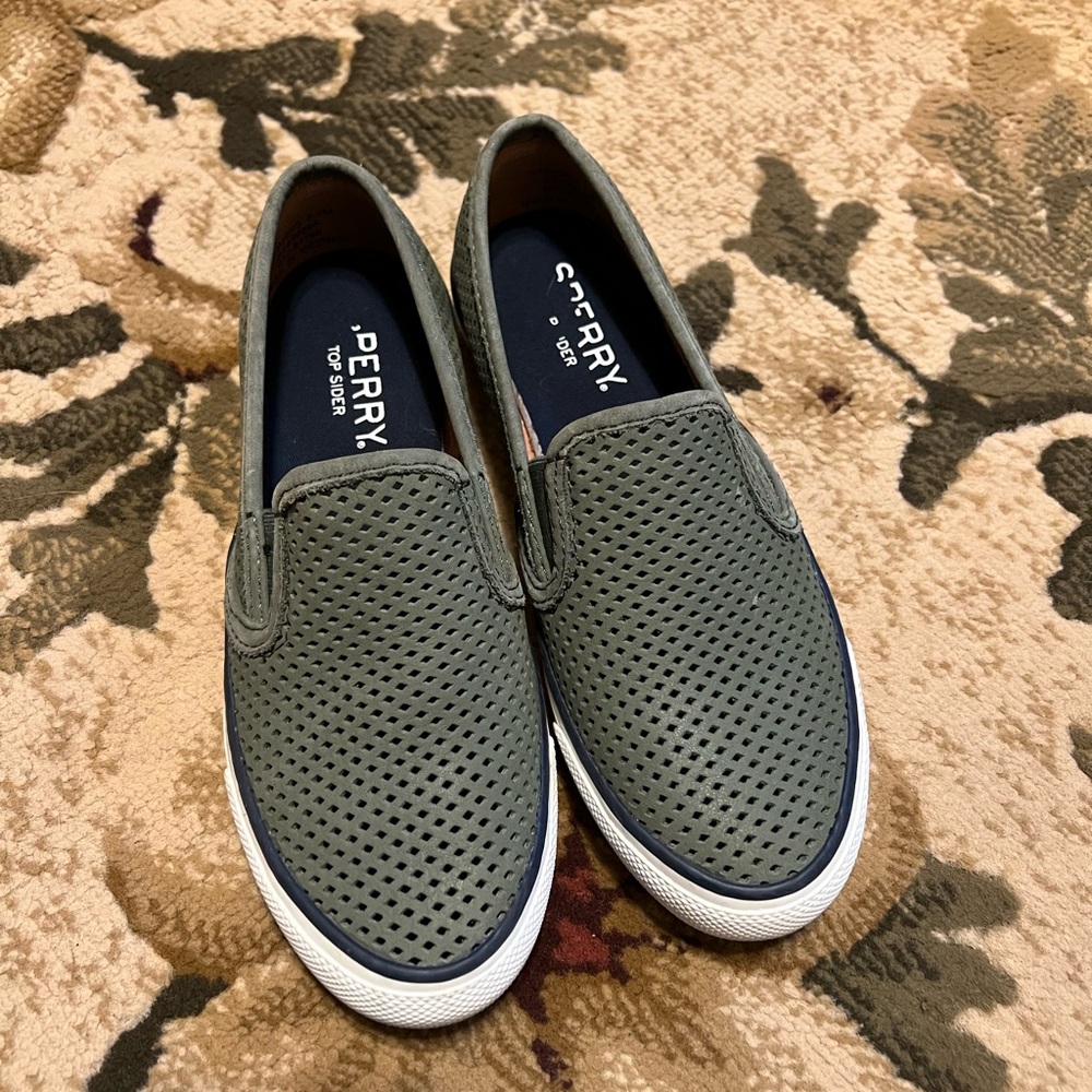 Sperry Women’s Olive Green Perforated Slip-On Loafers